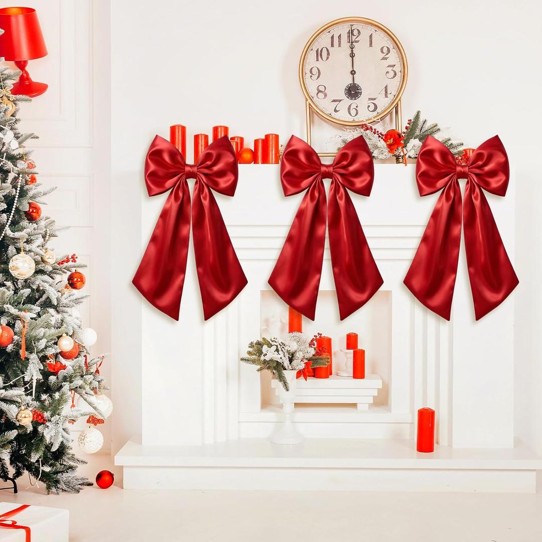 Suncalla 3 Pcs 2 FT Large Bow Decorations Big Satin Bows Hanging Wall Decors for Room Fireplace Coquette Birthday Backdrop Bridal Shower Wedding Bachelorette Christmas Party Supplies(Red)