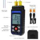 Dual-Channel K/J Thermocouple Thermometer with 4 K-Type Thermocouples -328F ~ 2501F Measurement Range HVAC Temperature Meter Gauge with Data Hold, MAX/MIN/AVG, Hi/Lo Backlit Alarm, ADJ Compensation