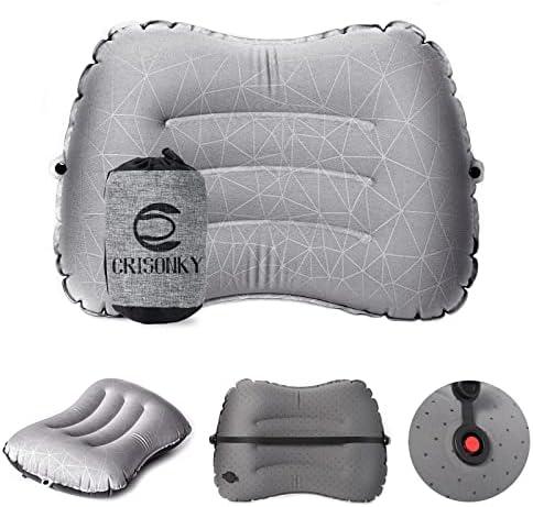 Crisonky Camping Pillow - Inflatable Pillow - Travel Pillows for Backpacking & Airplane, Lumbar Support 2.0 Blow Up Pillow, Ultralight Compressible, Comfortable, Ergonomic Pillows (Light Grey)