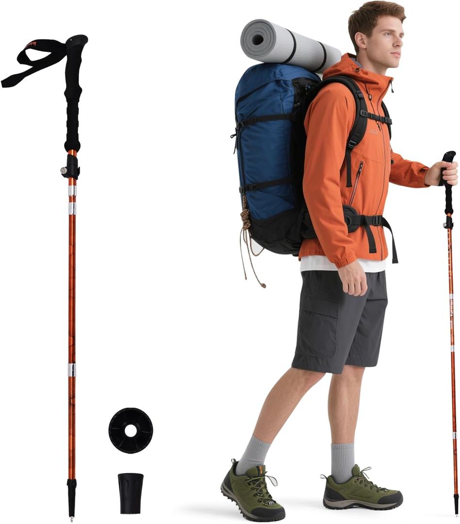 Trekking Poles Collapsible Hiking Poles - Trekking Sticks with Quick Lock System Lightweight for Hiking, Camping (One, Aluminum alloy Orange)