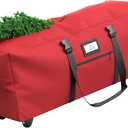 Rolling Christmas Tree Storage Bag for 9 ft Artificial Tree, 600D Waterproof Oxford Fabric, Large Christmas Tree Bag with Dual Zipper, Wheels, Handles, Heavy Duty Xmas Storage Container - Red