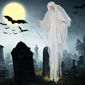 Tangkula 8.3 ft Halloween Standing Haunted Angel, Voice Activated Animatronic Ghost w/Lighted Eyes, Automatic Wing Movement & Terrifying Sounds, Holiday Skeleton Angel Decoration for Indoor Outdoor