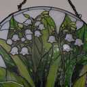 Stained Glass Window Hanging Lily of The Valley Sun Catchers Indoor Window Home Decor Living Room Wall Decor for Bedroom Gifts for Mom and Women 6.3 Inch (White)