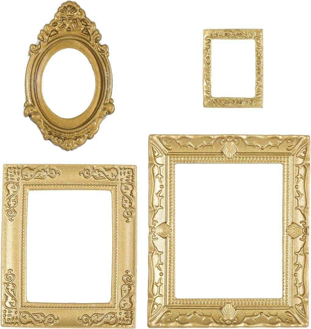 4 PCS Mini Gold Picture Frames, Mini Picture Frames, Oval Rectangle Small Vintage Frame, Antique Resin Photo Frame Set for Home Decor, Jewelry Display, Wedding, Christmas, Table Top, DIY Crafts