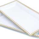 2 Pack White Bathroom Vanity Tray for Countertop with Beads, Small Plastic Toilet Tank Tray Versatile Storage Organization Tray for Makeup, Perfume, Desk, Kitchen, Candles, 14"x7"x1", 36W