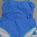 Eomenie Women's Tankini Swimsuits Two Piece Tummy Control Bathing Suit Color Block Slim Swimwear with High Waisted Bottom (Large, Blue)