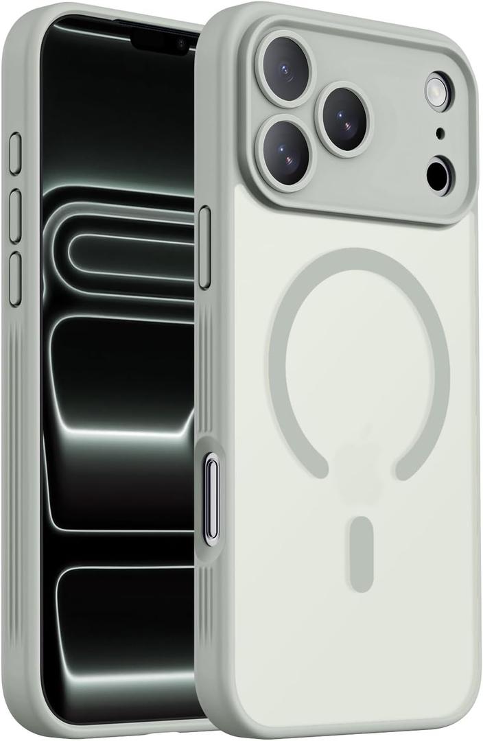 Symcele Designed for iPhone 17 Pro Case, Compatible with MagSafe, [Camera Protection] [15FT Military Drop Protection] Shockproof Translucent Matte Anti-Slip Phone Case, 6.3", Calke Green