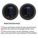 Dual Digital Display Air Pressure Gauge 2-1/16" (52mm) Air Suspension Gauge Kit 0-220 PSI 2PCS 1/8NPT Sensors with 1/4NPT Replacement Fittings for Air Suspension Systems Cars, Suvs and Trucks