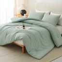 CozyLux Sage Green Queen Comforter Set, 3 Pieces Solid Breathable Quilted Bedding Sets, Luxury Fluffy Soft Bed Set with Down Alternative Comforter for All Season (1 Comforter & 2 Pillowcases)