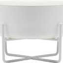 Waggo Simple Solid Dog Bowl and Dog Bowl Stand - Single Iron Stand with Single Ceramic Feeder or Water Bowl (Large, Matte White)