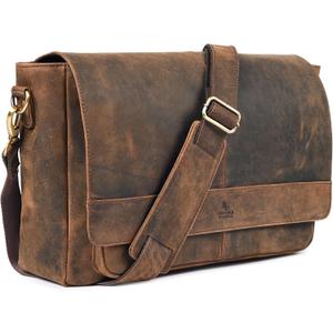 Genuine Leather Messenger Bag-16'' Satchel Shoulder Bag for Men & Women, Crossbody Work Bag for Travel, Office, and Daily Use