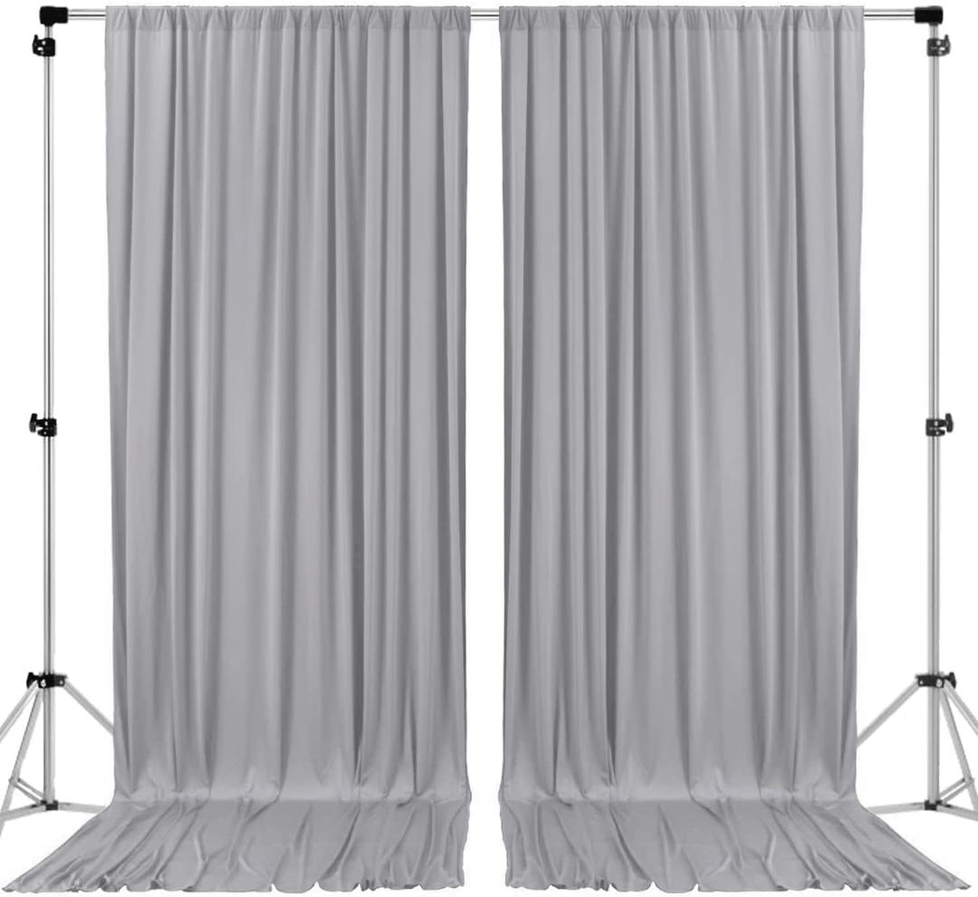 AK TRADING CO. 10 feet x 10 feet Polyester Backdrop Drapes Curtains Panels with Rod Pockets - Wedding Ceremony Party Home Window Decorations - Silver (60"W x 120"L (Pack of 2))