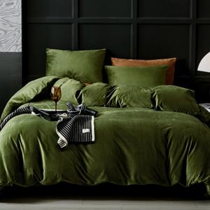 WARMDERN Olive Green Flannel Velvet Duvet Cover King Size Duvet Cover Bedding Sets, 3pcs Ultra Soft Luxury Textured Modern Crystal Velvet Duvet Covers with Zipper Closure(Olive Green, King)
