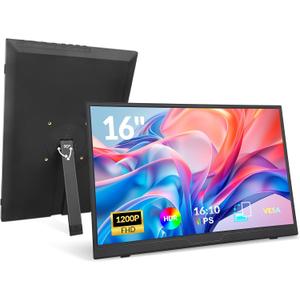 LR Portable Monitor, 16 1200P FHD 16:10, 1500:1 Contrast Ratio, USB-C HDMI Laptop Screen with Rotating Stand, Horizontal/Vertical Monitor, Travel Monitor for Laptop/PC/Mac/Windows/PS5,Vesa Mountable