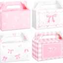 Justforjoyful 24 Pcs Pink Bow Treat Boxes for Birthday, Bachelorette, Engagement, Baby Shower Party Decoration Coquette Bow Themed Treat Candy Box Home