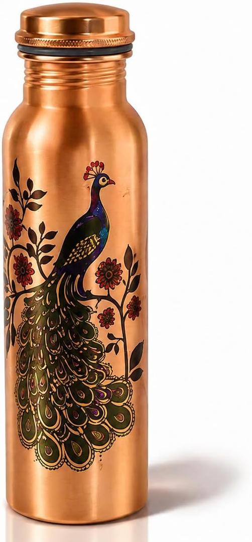 Pure Copper Drinking Bottle 100% Ayurvedic Copper Drinking Bottle, Leak Proof, Handmade Hammered Design, Health & Wellness Bottle for Home, Office, Yoga & Travel (34 oz / 1 Litre)