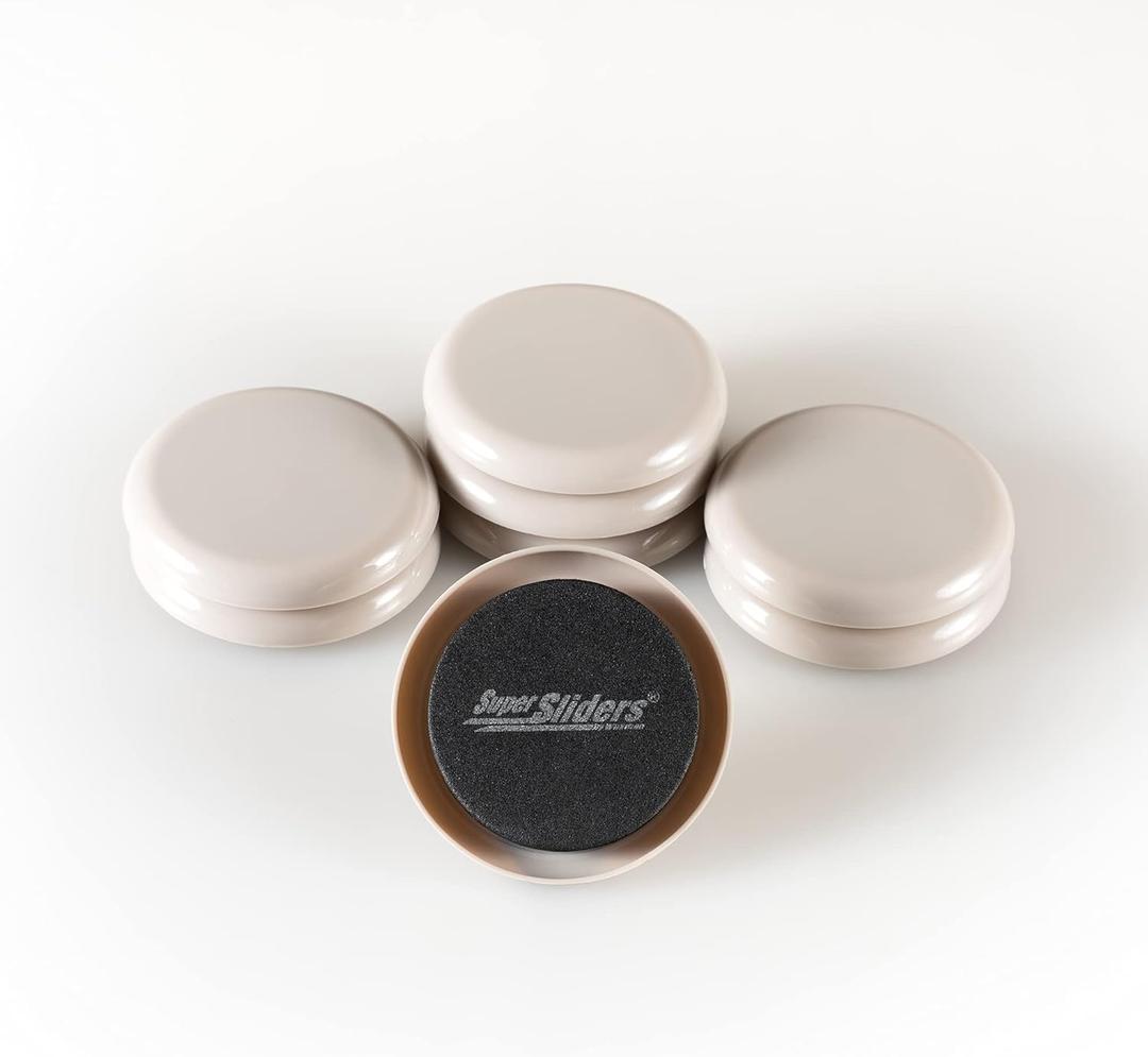 Super Sliders 2 1/2" Round Reusable Furniture Sliders- Easily Move Small to Medium Sized Items Across Carpet 8 Pack Beige