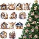 Suzile 36 Pcs Christmas Wooden Ornaments Nativity Ornaments Religious Christmas Decorations for Tree Wreaths Xmas Birth of Jesus Hanging Wood Cutouts Decor for Farmhouse Home Christian Party Favors