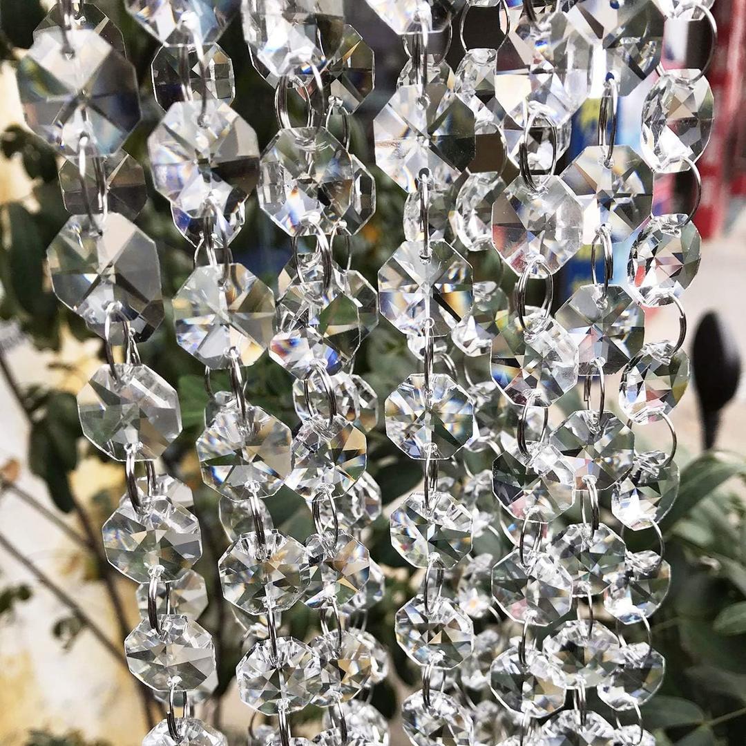Crystal Chandelier Beads Beebel 19.7Ft Clear Glass Crystal Beads Lamp Chain Garland for Chandelier Prism Octagon Beads Chain for Wedding Home and DIY Craft Jewelry Decoration