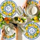 50 Pack Lemon Paper Placemats Disposable 50 Pack 13.7 Inch Cyan Blue Tiles Lemon Fruit Round Place Mats Summer Table Mats for Kitchen Dining Party Decoration