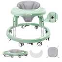 Baby Walker with Wheels, One-Touch Folding Baby Walkers, 7-Speed Height Adjustment with Large Dinner Plate, Anti-Roll 8-Wheel with Brake for 6-18 Months Baby (Green)