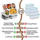 GOLDEN KEY 3 Pcs Stainless Steel Snack Containers with Lids,Stainless Steel Bento Lunch Box with 5 Compartments,Bento Box for Kids or Adults,Snackle Box Container for School, Home, and Travel (Large)