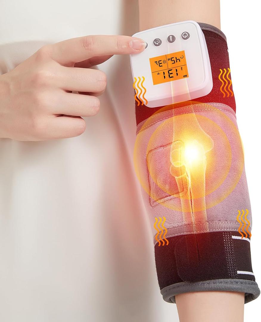 Rechargeable Elbow Heating Pad for Tennis Elbow Relief, Vibration Heated Brace for Sprains, Arthritis, Bursitis, Joint Pain, 3 Vibration Modes | 3 Heat Levels | Auto Shut Off (No Charging Cable)