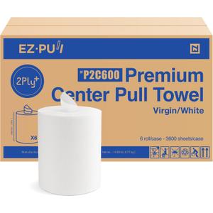 EZ-Pull Premium 2ply+ Centerpull Centerfeed Paper Hand Towels, FSC certified white, 6 rolls x 600 sheets, P2C600