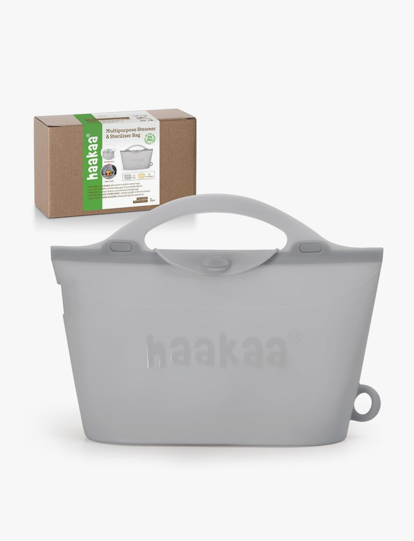 Haakaa Silicone Microwave Steamer & Steriliser Bag, 2000ml Large Capacity Reusable Steaming Bags for Baby Bottles/Breast Pump/Accessories/Pacifiers/Teethers, Great for Home and On-The-Go, Grey/1PC