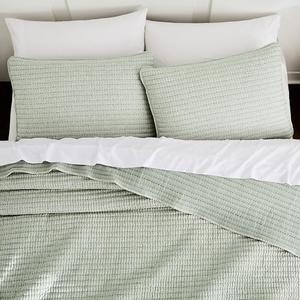WDCOZY Sage Green Pick Stitch Twin Size Quilt Set, Striped Lightweight Soft Summer Spring Bedspread, Bamboo Linen Like Textured Coverlet, Chambray Farmhouse Country Rustic Thin Bedding Comforter