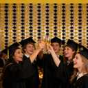 2 x Graduation Decoration 2026 2027 - Black Gold Graduation Cap Tinsel Streamers Backdrop Banner | Grad Photo Booth Props Party Favors Supplies Indoor Outdoor - Graduation Party Decorations