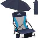 Homcosan Portable Low Folding Beach Chair with Detachable Umbrella - Lightweight Camping Chair for Adults with Cup Holder & Storage Pocket, Carry Bag Included (Navy & Blue)