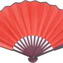 TRENDBOX 10.4" Chinese Traditional Nylon-Cloth Handheld Folding Fan，Handheld Fan for Art Drawing, Cooling, Photo Props, Dance & Decoration, Classic Brown Frame Unisex Gift- Red, Pack of 7