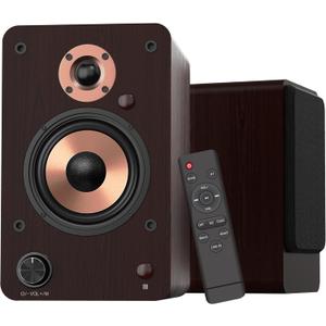 Active Bookshelf Speakers 100W with Bluetooth, 4'' Aluminum Woofer, Support Optical, Coaxial, RCA, USB, AUX-in Ports for or TV, PC and Turntable (LP42M-Brown)