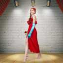 3 Pcs Halloween Rabbit Costume for Women Include Red Wig Blue Long Gloves Red Rose for Women Dress Cosplay Party