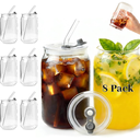 Leakproof Glass Cups with Plastic Lids and Straws, 16oz Iced Coffee Cup, Drinking Glasses Tumbler for Water, Boba Tea, Smoothie - 4pcs