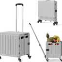 Rolling Utility Cart Foldable: 65L Teacher Trolley with Wheels for Classroom Storage Foldable Utility Cart Expandable Rolling Cart with Wheels,Storage Organizer for Home, Easter Gifts & Shopping (Medium-360 Wheels, Gray)