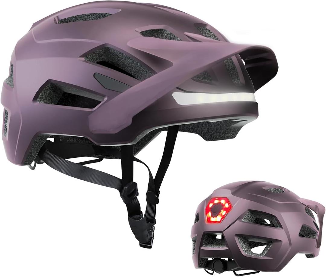 Bike Helmet, Helmets for Adults Men, Front and Back LED Lights Safe Certified MTB Road Bicycle Helmet with Adjustable Brim
