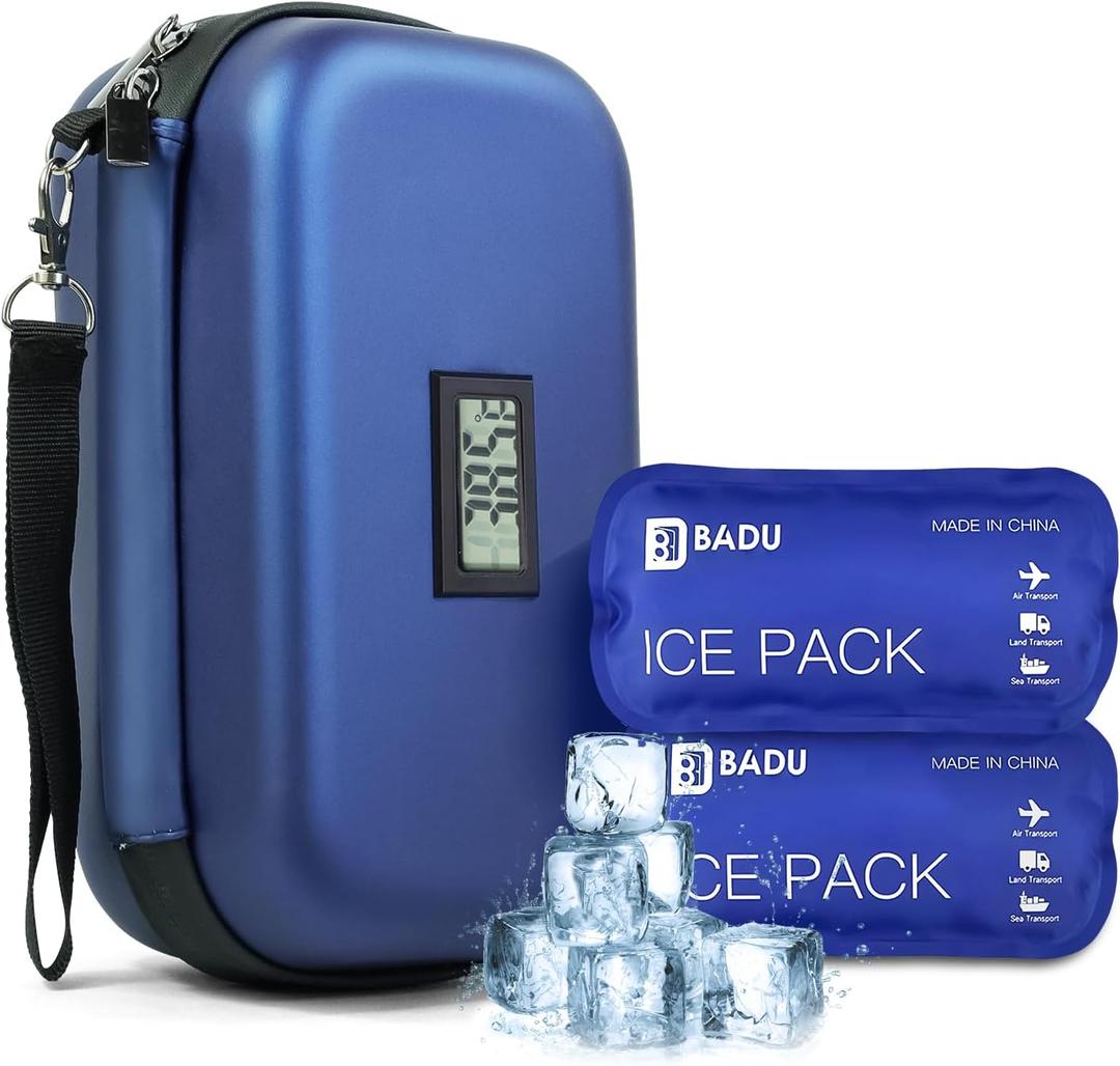 Gosemai TSA Approved Insulin Cooler Travel Case Medication Cooler for Travel with Thermometer Temperature Display Diabetic Medication Organizer Medical Travel Cooler Bag with 2 Ice Pack