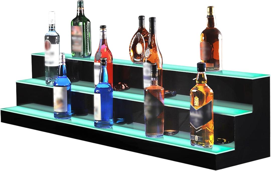 MESAlLUP Acrylic 60 Inch 3 Tier LED Liquor Bottle Display Shelf, Lighted Bar Shelves with Remote Control, Mulit Color Lighting for Home Mini Bars Decor, Restaurants & Party Use
