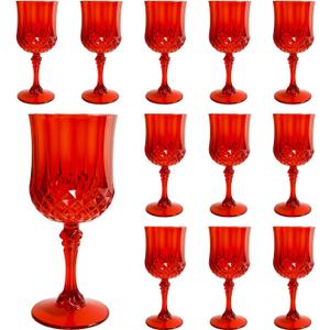 Plastic Wine Glasses, Plastic Goblets Vintage Style Cordial Drinking Glasses for Wedding Reception, Grand Event Party Supplies, Valentine's Day (12, Red)
