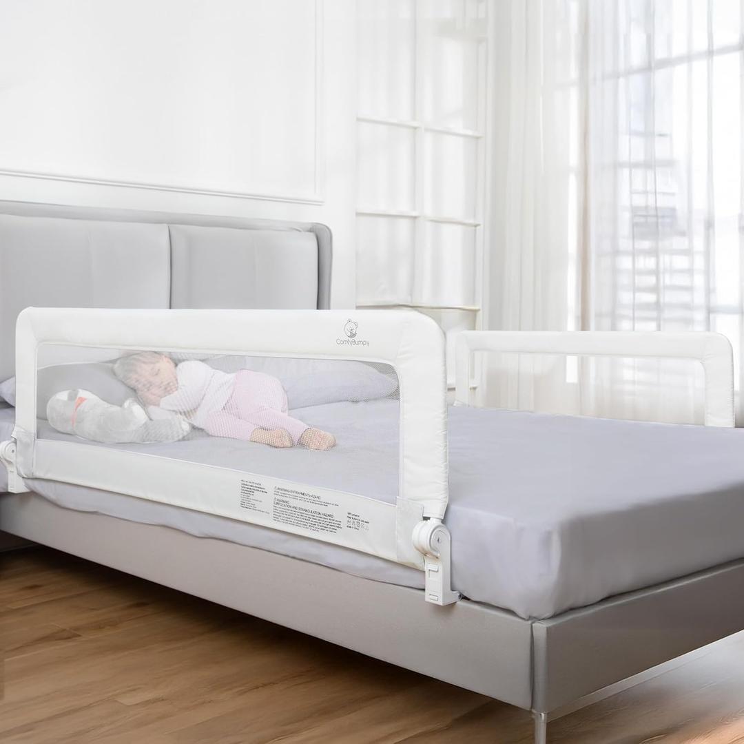 ComfyBumpy 2-Pack Bed Rail for Toddlers 55.5" L x 19.5" H | Toddler Bed Rails for Twin, Full, Queen & King Mattress Size | Swing Down Rail Guard | Mattress Side Rail for Kids | White, 55.5 | Standard | 2-Pack