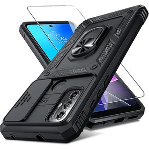 Yodueiv for Moto G Power 2022/G Play 2023 XT2165 Case with Tempered Glass Screen Protector and Slide Camera Cover, Magnetic Ring Car Mount Holder Protective Cover for Motorola Moto G Play 2023 Black