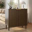 Sideboard Buffet Storage Cabinet - Wood Cabinets with Adjustable Shelves Fluted Doors, Anti-Tip Console Table for Kitchen Dining Living Room or Entryway Hallway, Easy Assembly, Walnut, 15"Dx31.5"Wx31.1"H