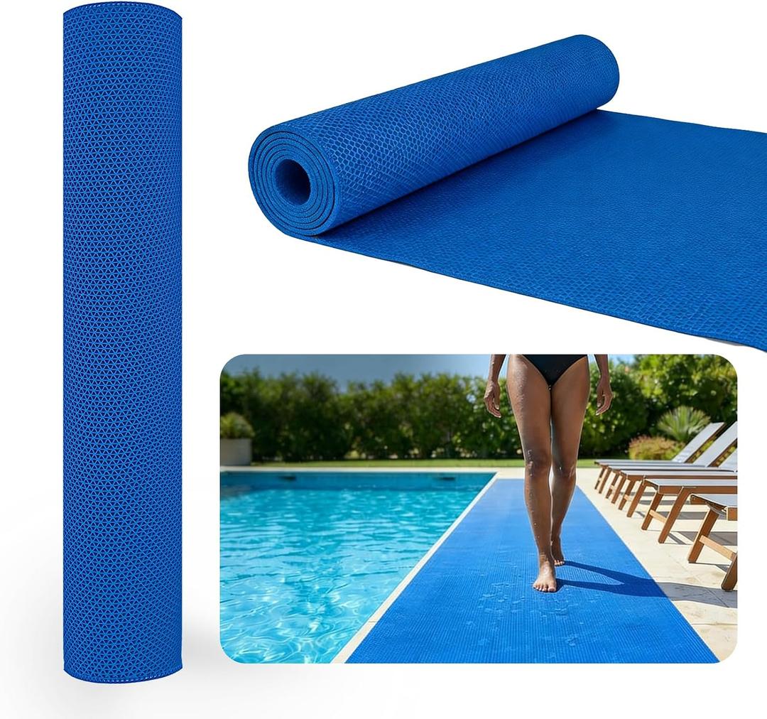 13Ft x 3Ft Ground Pool Drainage Mat 0.2 inch Thick Non Slip Swimming Pool Flooring Protector Mat Drainage, Rubber Flooring Roll for Pool Bathroom Garage Indoor Outdoor, 1'5" x 2'11"
