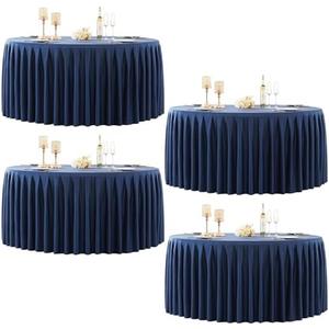 4 Pack Navy Blue Round Tablecloth 60 inch Stretch Spandex Fitted Table Cloth 5FT Round Banquet Tablecloths Wrinkle Free Table Cover Stitch Circle Tablecloth with Ruffle Skirt for Party Wedding