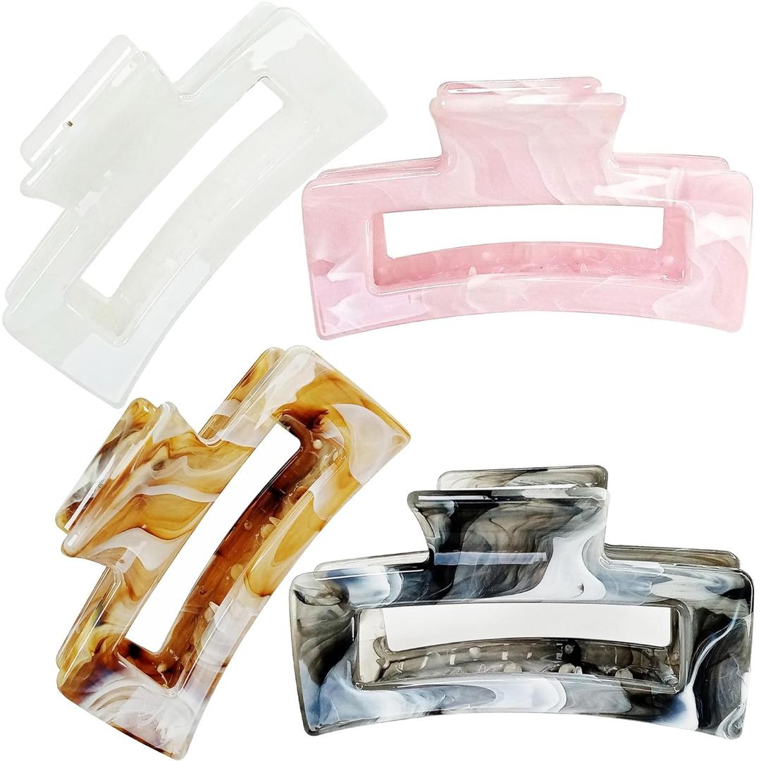 Marble Square Claw Clips Cellulose Acetate Rectangle Hair Claws Women Girls Tortoise Thick Hair Clips Resin French Barrettes Curly Straight Hair Basic Acrylic Side Clip Hair Accessories