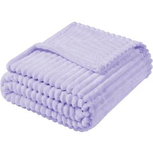 Flannel Fleece Throw Blanket for Couch,Sofa,Bed, 300GSM Striped Light Purple Blanket for Adults, Super Soft Warm Cozy Lightweight Ribbed Lilac Throw for All-Season(Lavender  60x42Inch)