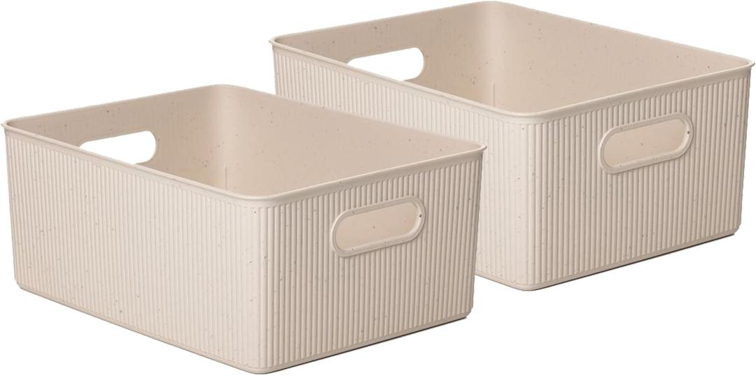Superio Eco-Friendly Decorative Plastic Open Home Storage Bins Organizer Baskets, Large (2 Pack) Container Boxes for Organizing Closet Shelves Drawer Shelf 15 Liter (15 Liter (2 Pack))