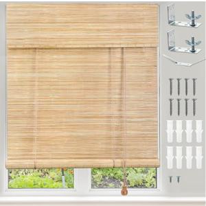 22.5" W*48" H Bamboo Blinds, Light Filtering Roll Up Roman Shades, Wooden Sun Roller Shade for Interior Windows, Ideal for Home Patio Porch Privacy Protection, Easy Installation